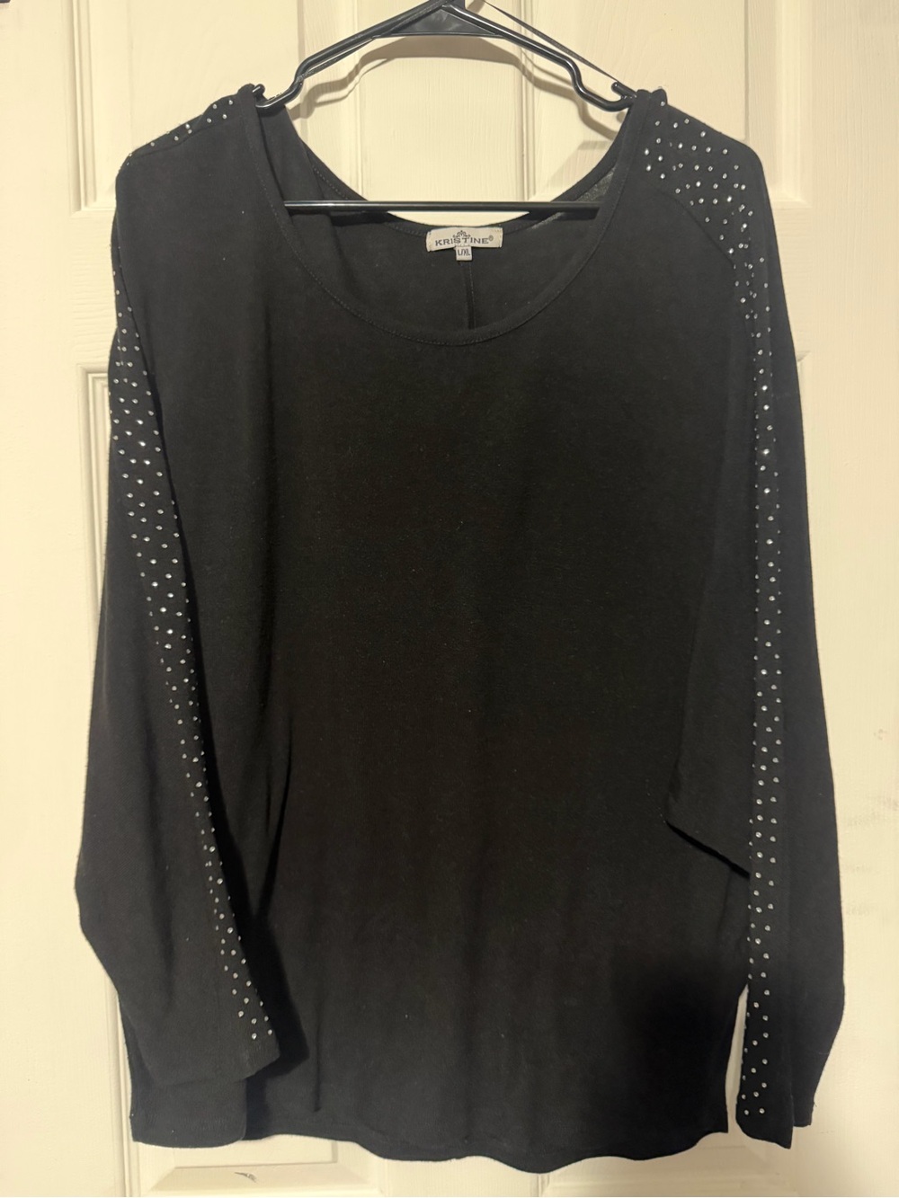 Black Long Sleeve Tee with Sleeve Stud Detail